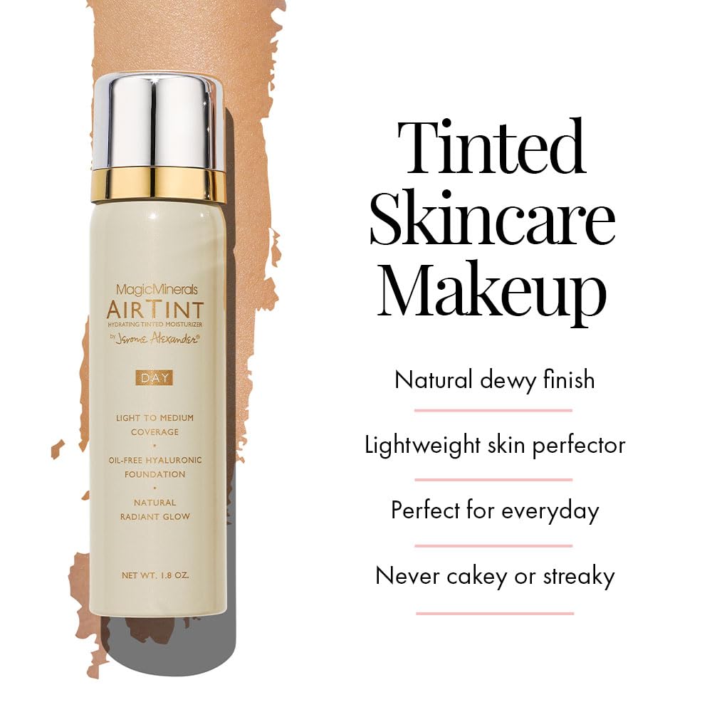 Jerome Alexander MagicMinerals AirTint Tinted Moisturizer AirBrush Spray Light | Tinted Moisturizer Spray with Anti-Aging Ingredients | Bright Medium |2PC