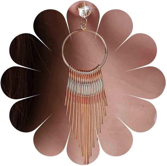 Boho Circle Bar Drop Earrings Hollow Circle Dangle Earrings Gold Chain Tassel Earrings Long Metal Tassel Earrings Jewelry for Women