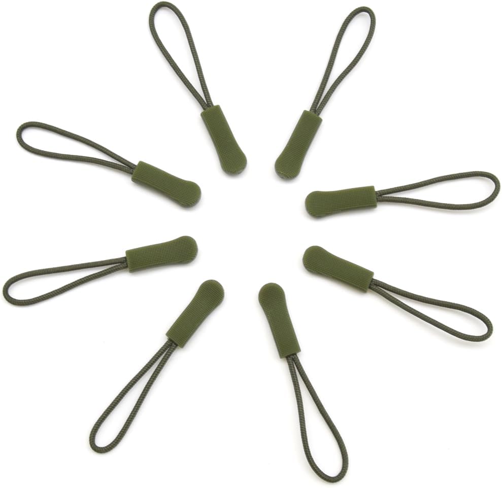 Ruidee 50 Pieces Zipper Pulls Zipper Tabs Zipper Pull Cord Extender Replacement Zipper Pulls for Backpacks, Jackets, Luggage, Purses, Handbags（Military Green）