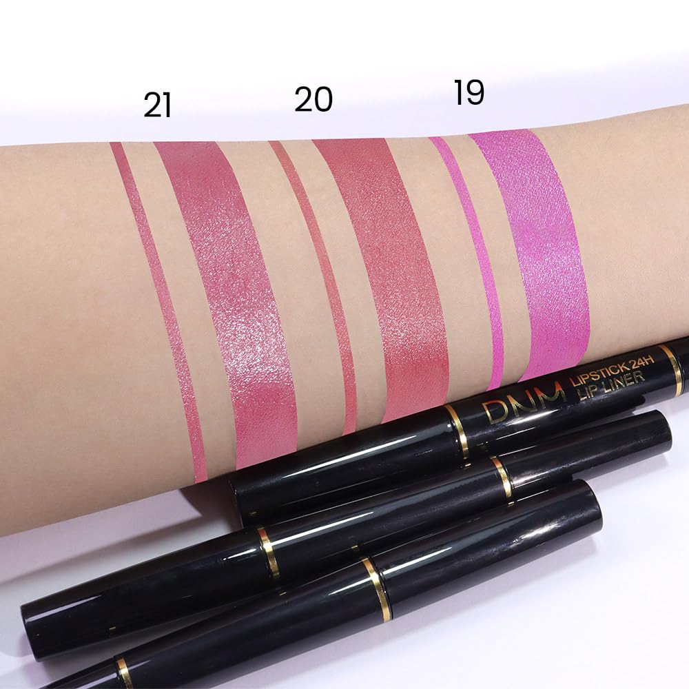 evpct 1Pcs Rose Pink Metallic Shine Shimmer Lip Liner and Lipstick Combo Set Kit for Women, Lightweight Hydrating Formula High Impact Full Coverage Lipstick and Lip Liner Makeup Stains Gloss, 21#