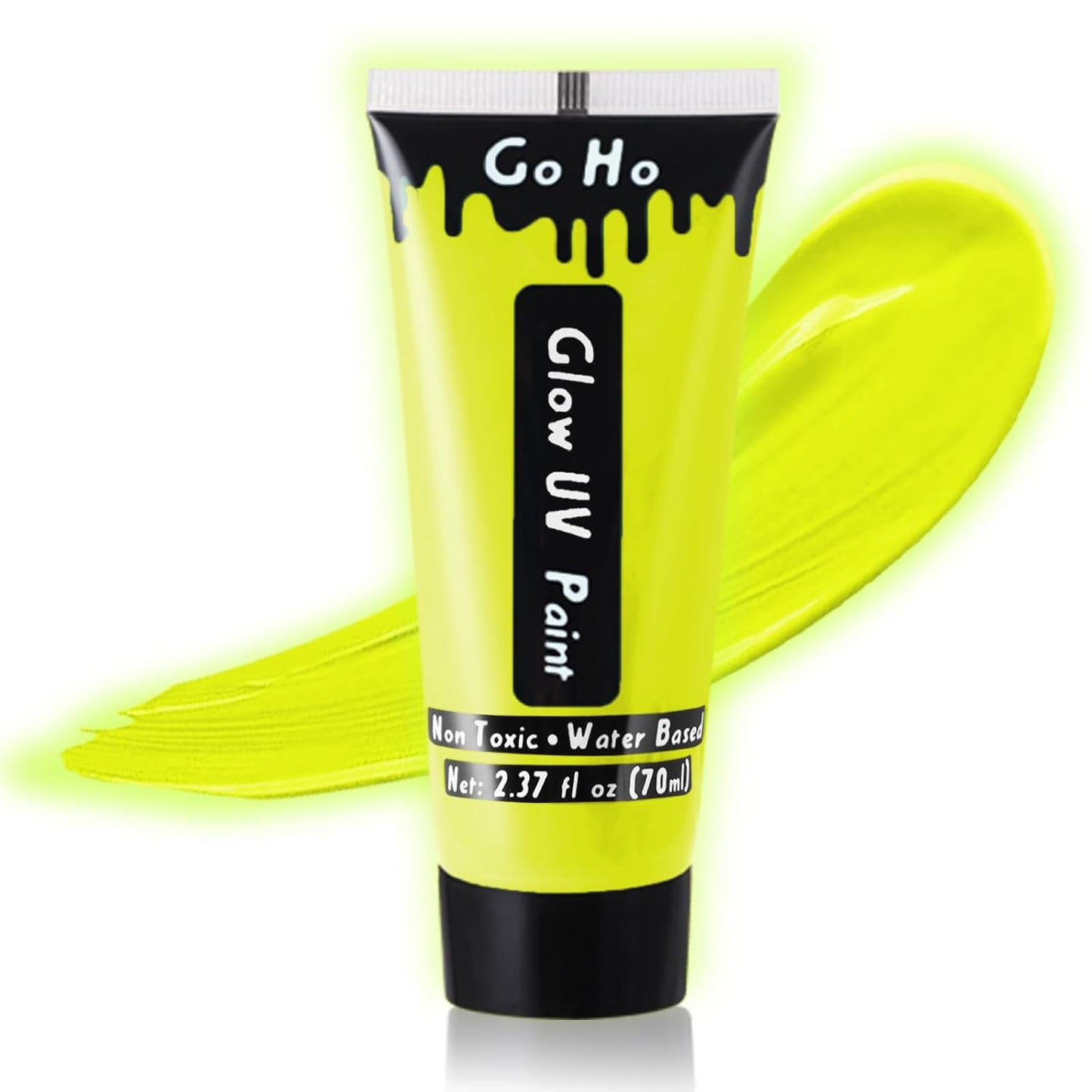 Go Ho Neon Yellow Body Paint Washable(2.37oz,70ml),under UV Blacklight Neon Face Paint,Water Based Neon Fluorescent Yellow Face Paint for Adults Children SFX Cosplay Costumes Halloween Makeup