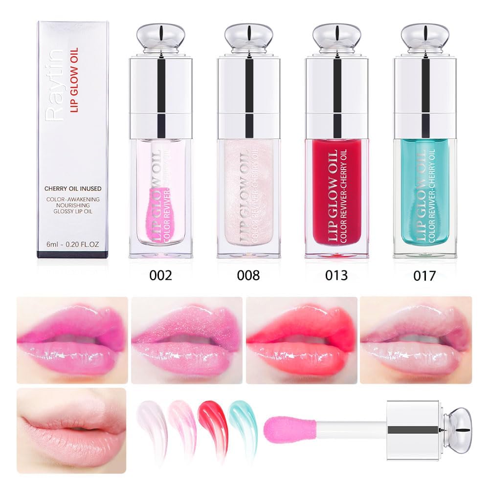 Hydrating Lip Glow - Tinted Lip Oil for Dry Lips - Non-sticky Big Brush Head - Lip Plumping - 013