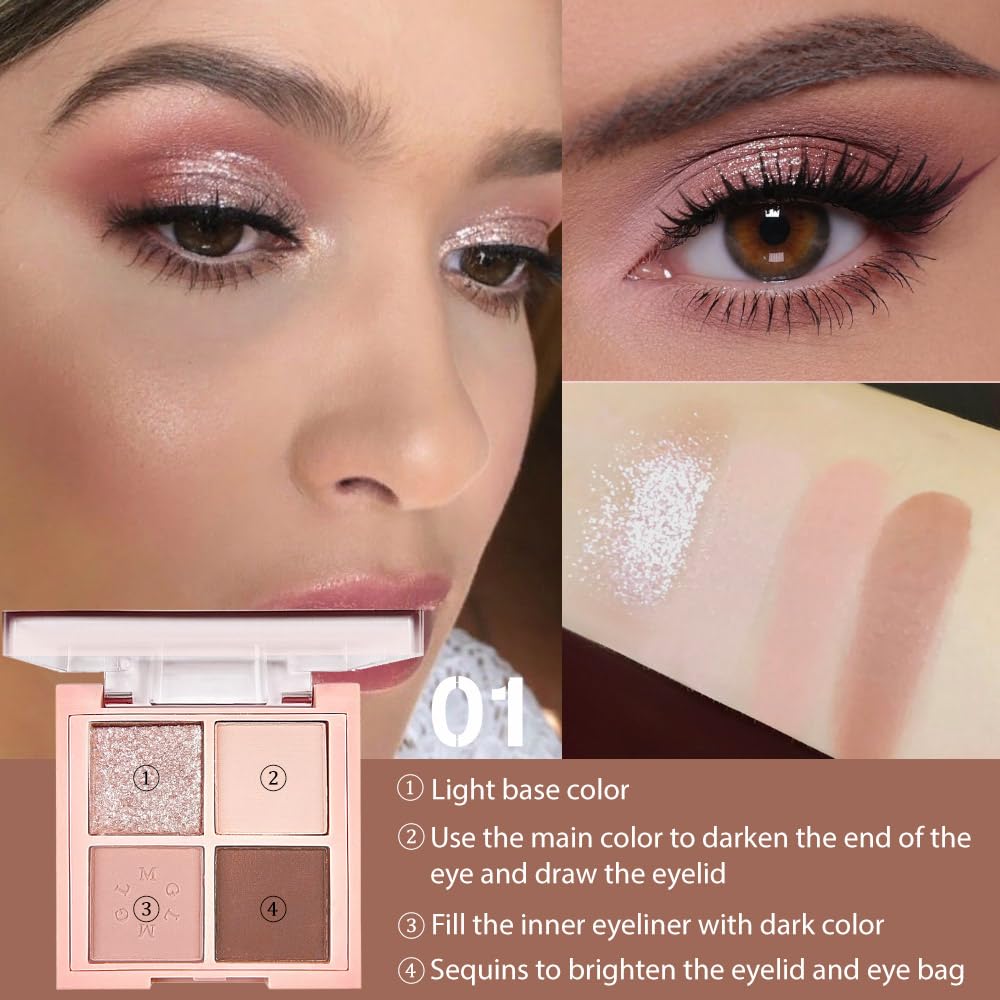 4Colors Eyeshadow Makeup Palette,Nude Gold Brown Natural Neutral Powde Eye Shadow Palette for Older Women,Long Lasting Naturing-Looking,Lightweight,Waterproof,Eye Makeup Kit Travel Size