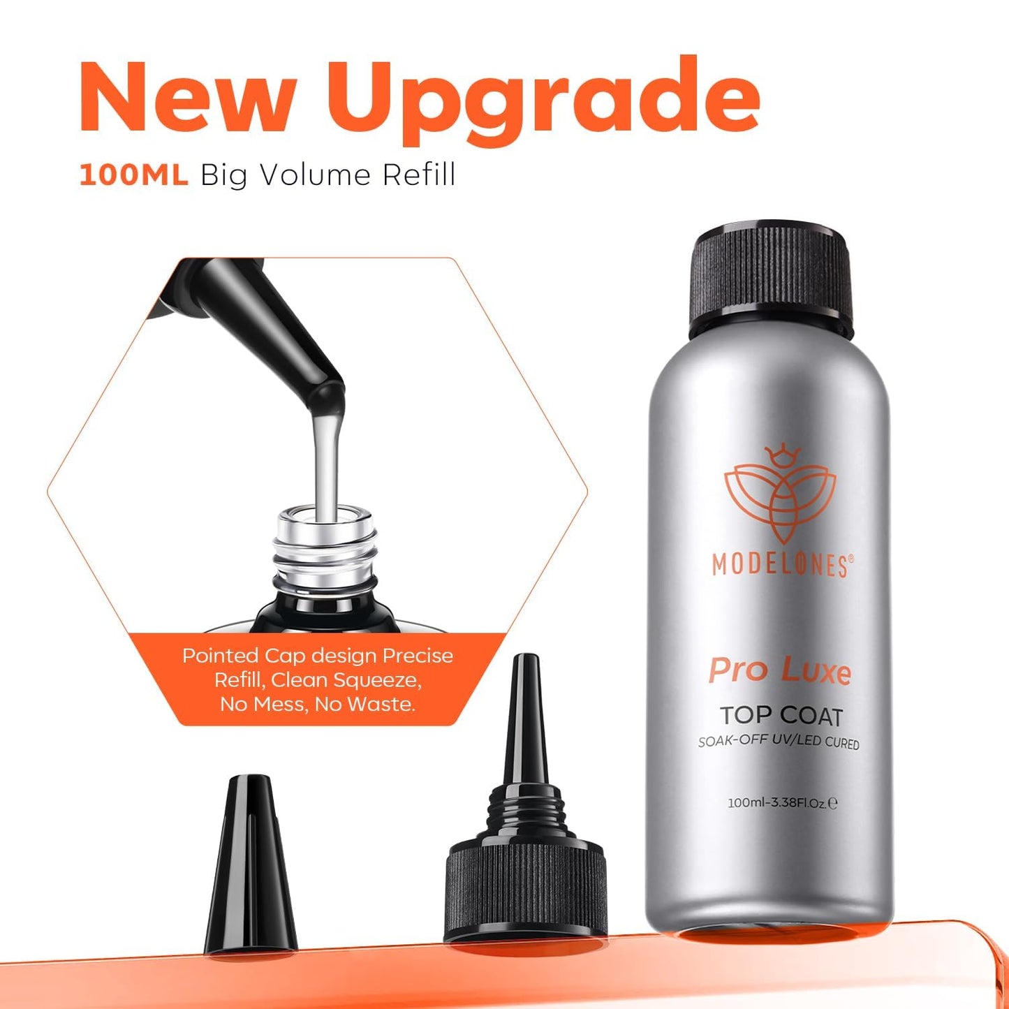 modelones Gel Top Coat, 100ml No Wipe Extra Glossy Top Coat Gel Nail Polish Long-Lasting High Gloss Bulk Salon Grade Top Coat Refill Clear Nail Polish, for Nail Techs, Manicure Stores & DIY