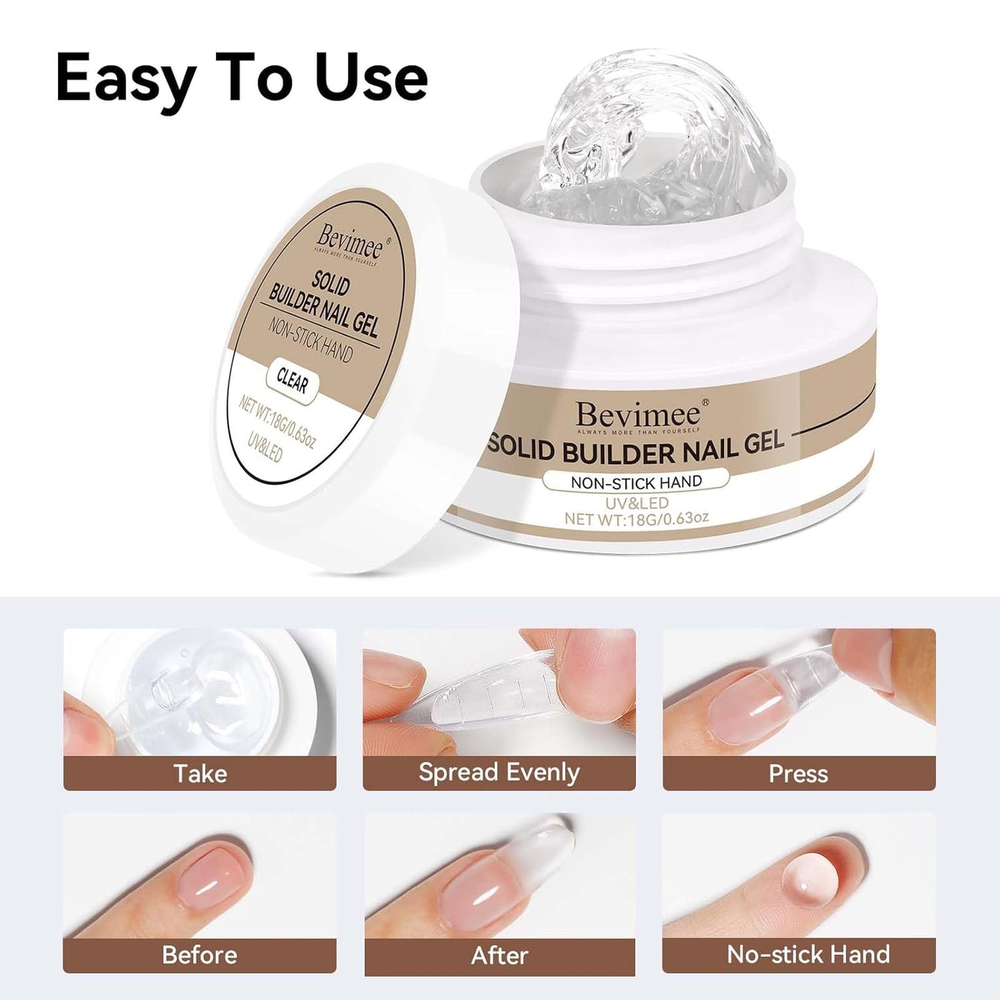 Solid Builder Gel For Nails, White 3D Nail Art Hard Gel For Nails 18g Non-Sticky Hand Molding Carving For Nail Sculpting Extension Salon DIY At Home