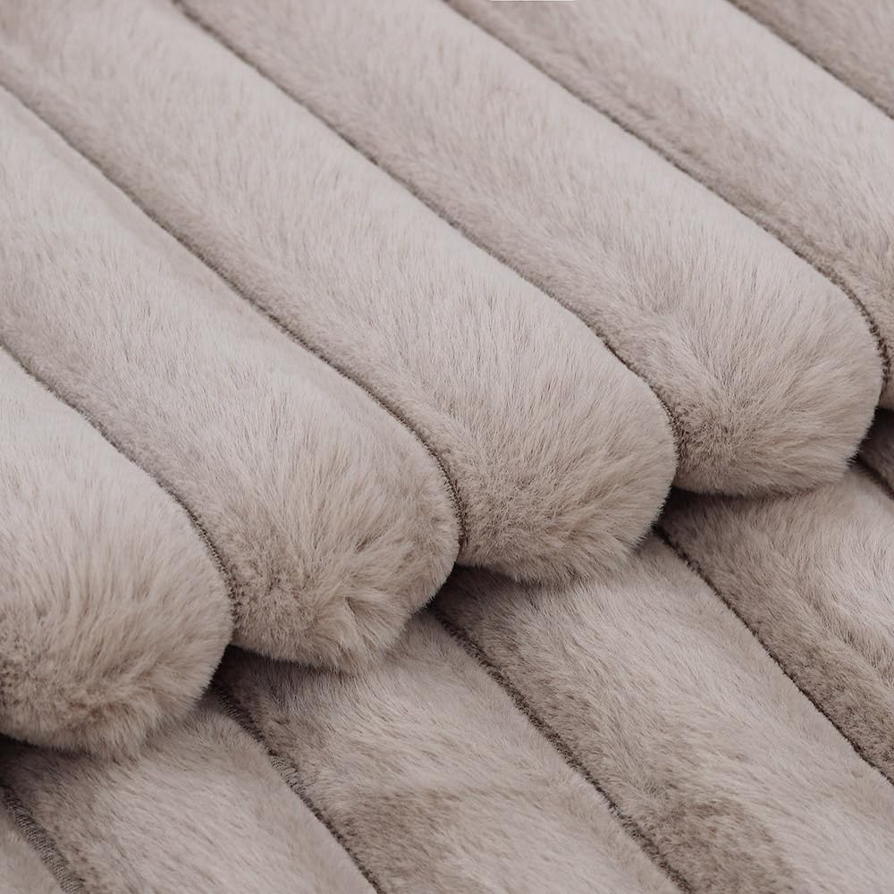 MADIZZ Set of 2 Faux Wool Plush Decorative Throw Pillow Covers 24x24 Inch Taupe Fluffy Striped Soft Decorative Cushion Cover for Sofa Bedroom Pillow Shell