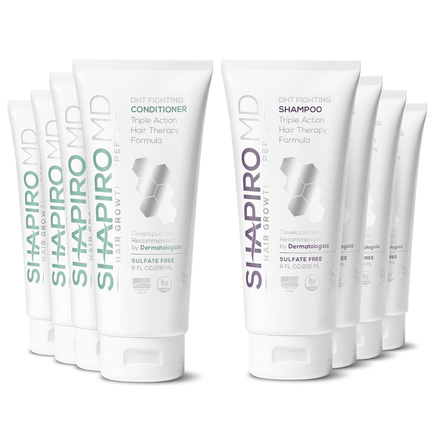 Shapiro MD Hair Growth Experts Hair Loss Shampoo and Conditioner, DHT Fighting Vegan Formula for Thinning Hair Developed by Dermatologists, Experience Healthier, Fuller Thicker Hair, 4 Month Supply