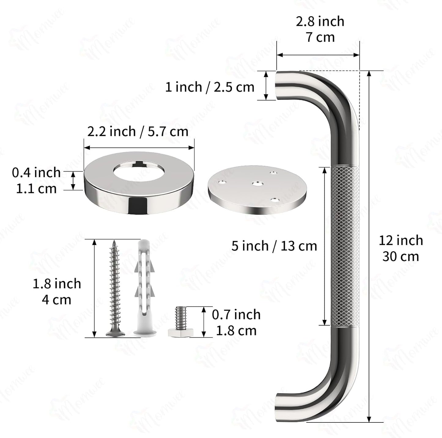 2 Pack Chrome Grab Bar 12 Inch, iMomwee Stainless Steel Non-Slip Shower Grab Bar W/Knurled Grip, Safety Bathroom Handrail, Balance Support Bar Toilet Bathtub Assist Handle for Elderly Senior Disabled