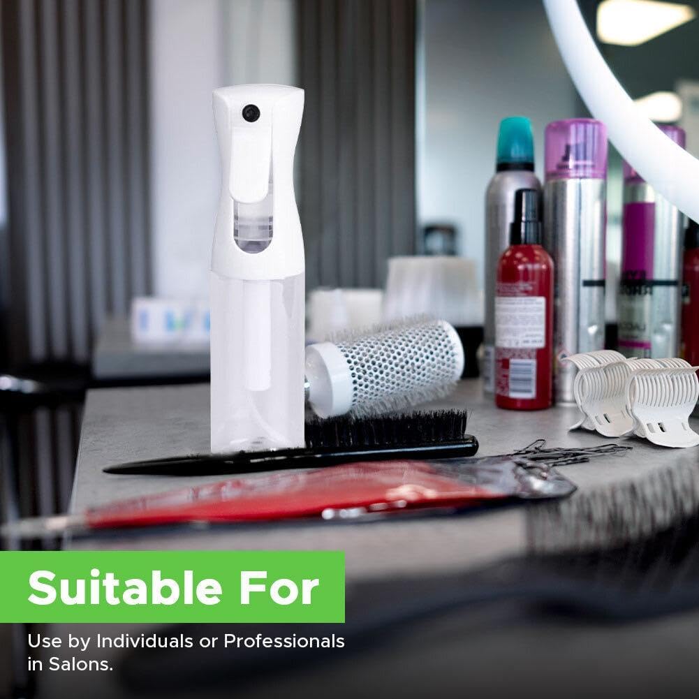 VIGOR PATH Continuous Mist Spray Bottle – Fine Mist Sprayer for Hair, Plants, Cleaning & Beauty – Refillable & Reusable Water Spray Bottle (Clear, 10oz)