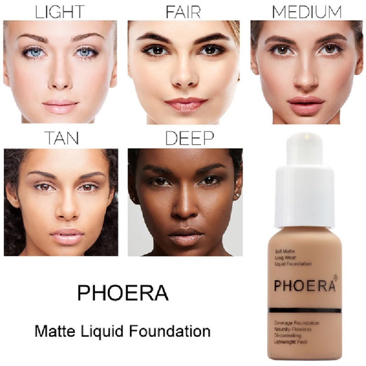2 Pack PHOERA Foundation 102# Nude 103# Warm Peach,Flawless Soft Matte Liquid Foundation 24 HR Oil Control Concealer Foundation Makeup.