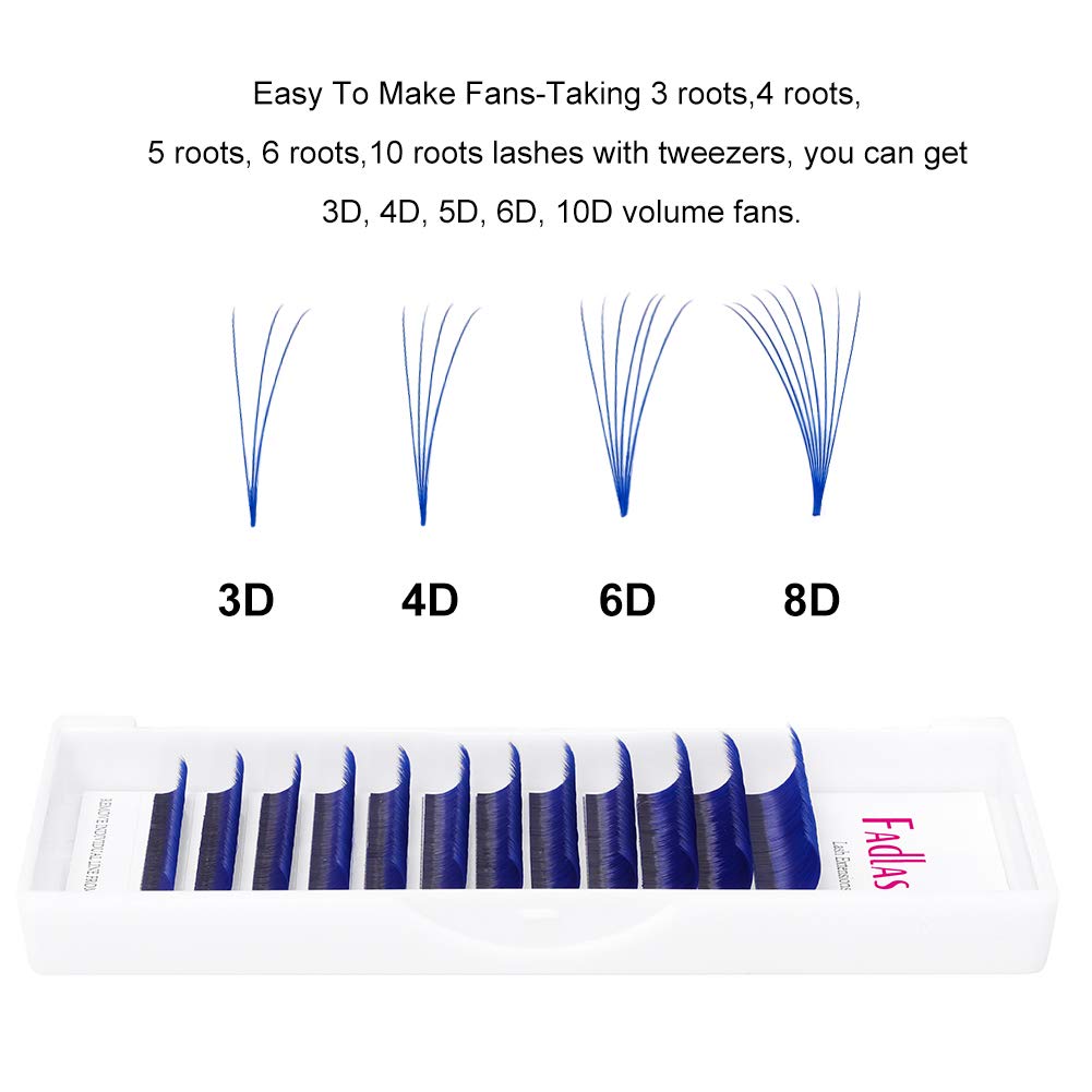 Volume Eyelash Extensions D curl Easy Fan Lash Extensions 8~14mm Mix Tray Blue 0.07mm Lash Extension Supplies by FADLASH (Blue 0.07-D-Mix)
