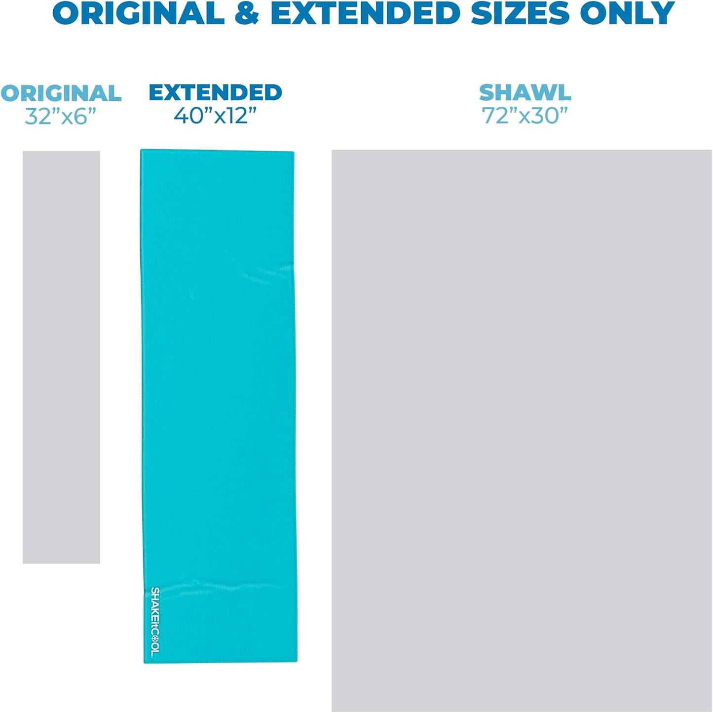 SHAKEitCOOL Extended Size Cooling Towel – Be Cool in Style - Heat Relief, Soft, Lightweight, Sun Protection, Easy Clean - Perfect for Biking, Hiking, Running, Yoga, Golf, Gardening - Teal M