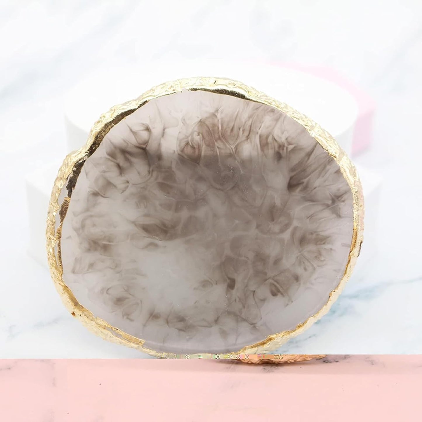 2 Pcs Resin Nail Palette Nail Polish Palette Nail Art Palette with Stainless Stirring Rod (Gray and Pink)