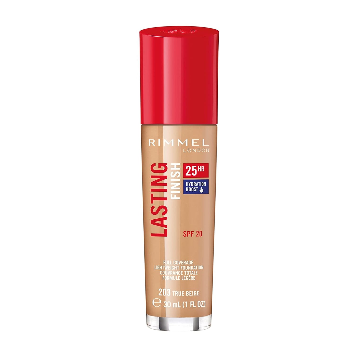 Rimmel London Lasting Finish 25HR - 203 True Beige - Foundation, 25-Hour Wear, Full Coverage, Waterproof, 1oz
