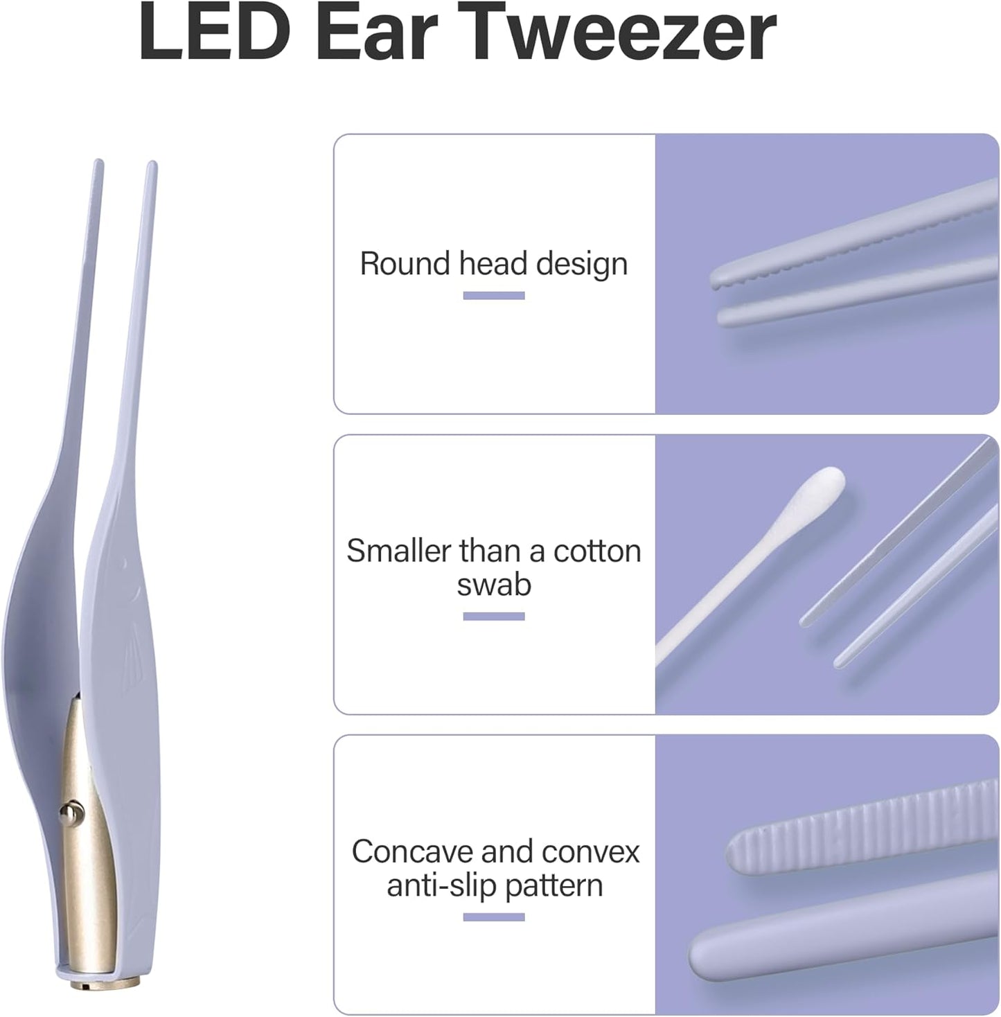 POZILAN Ear Cleaning Kit with LED Light - 15 Pack Ear Wax Removal Kit for Kids and Adults, Earwax Spoon Digger & Tweezers for Ear Cleaning Tool Present Set（Purple）