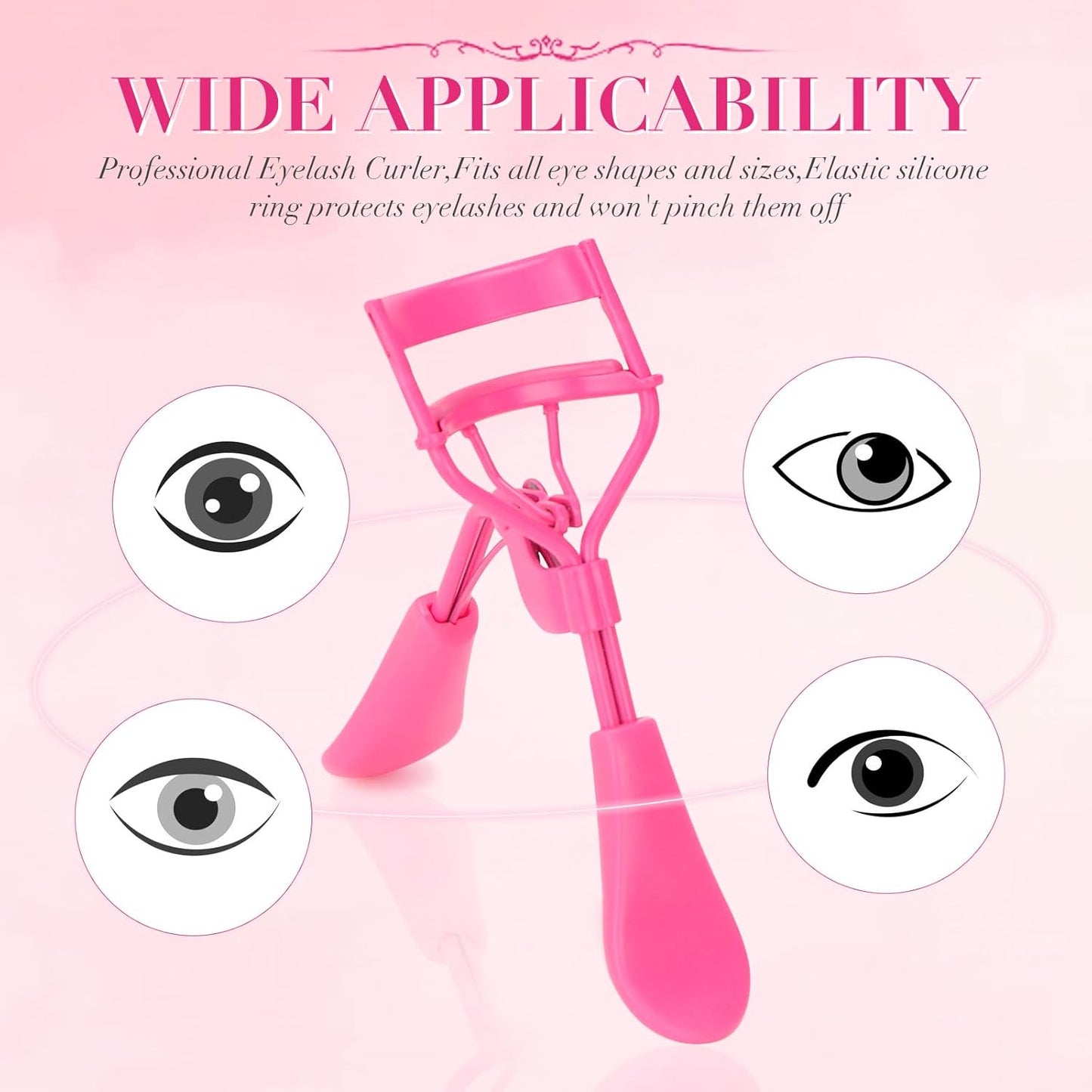 Eyelash Curler with Pads, Lash Curler 2 Pcs with 10 Extra Silicone Replacement Pads, Comfortable Grip for Effortless Curling – Eyelashes for The Perfect Eye Contour (Barbie Pink)