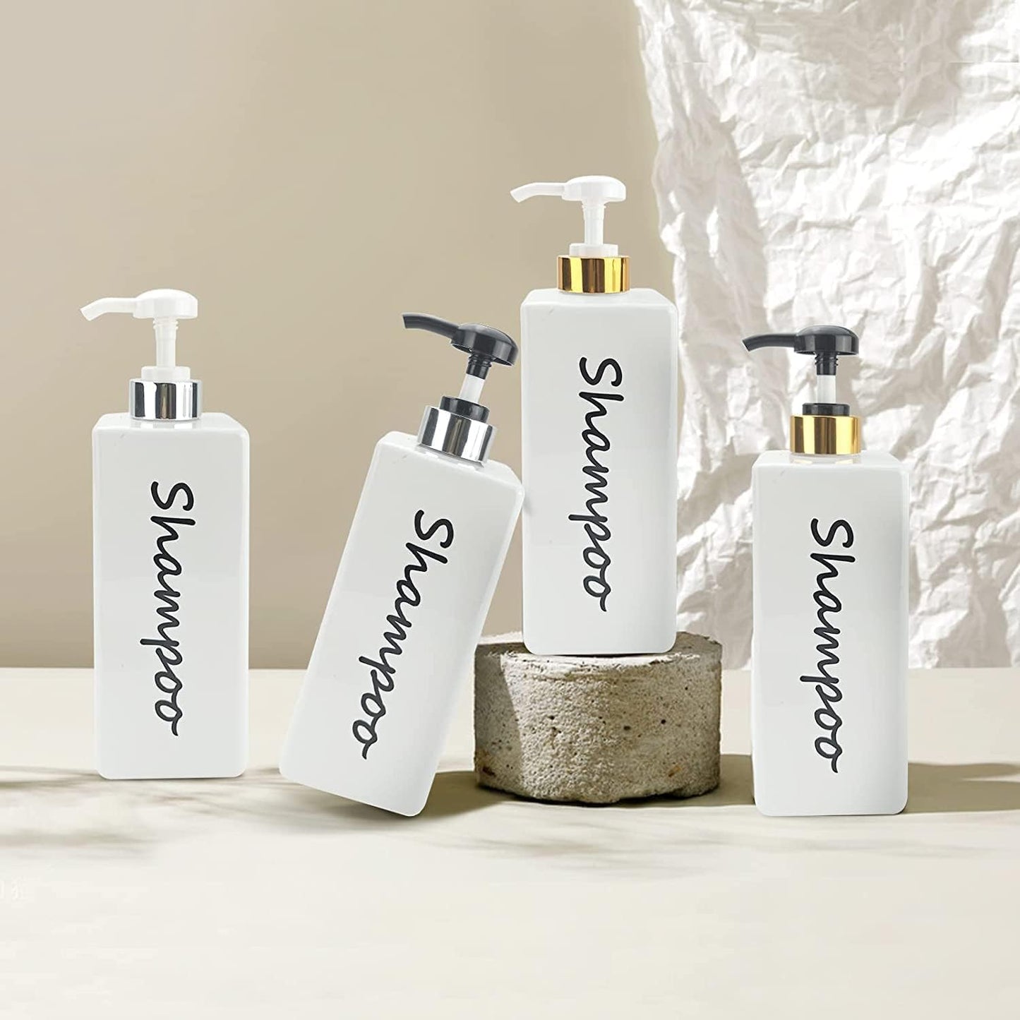 21oz Shampoo and Conditioner Dispenser (Set of 3) Modern Refillable Shampoo Pump Bottles for Shower Soap - Empty Shampoo Conditioner Body Wash Dispenser Set - Stylish Permanent Labels - for Bathroom
