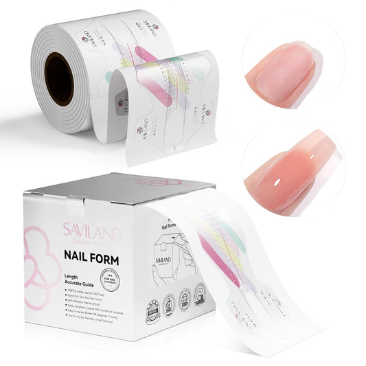 SAVILAND Plus Nail Forms: Reusable Sticky Nail Form for Builder Gel Super Adhesive Nail Extension Forms for Acrylic Nails with Precise Length Guide for Nail Art