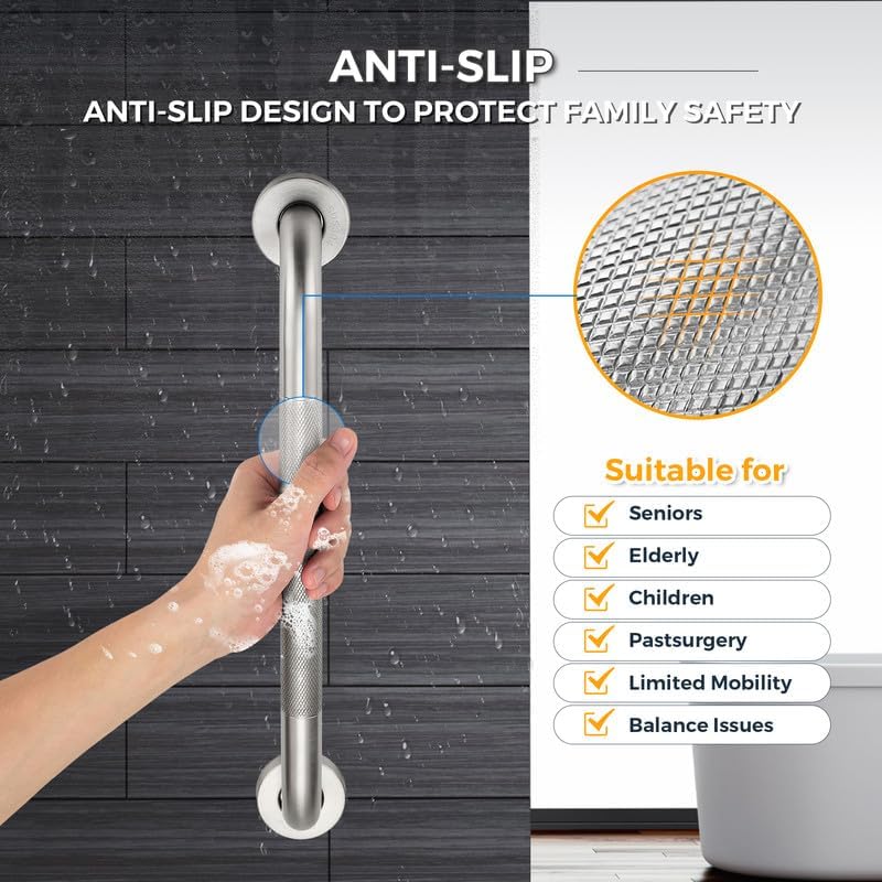 Grab Bars for Shower, 2 Pack 24-Inch Anti Slip Shower Handles for Elderly, Safety Shower Grab Bar, Stainless Steel Handicap Grab Bars for Bathroom,Toilet (Brushed Nickel, 1" Diameter)