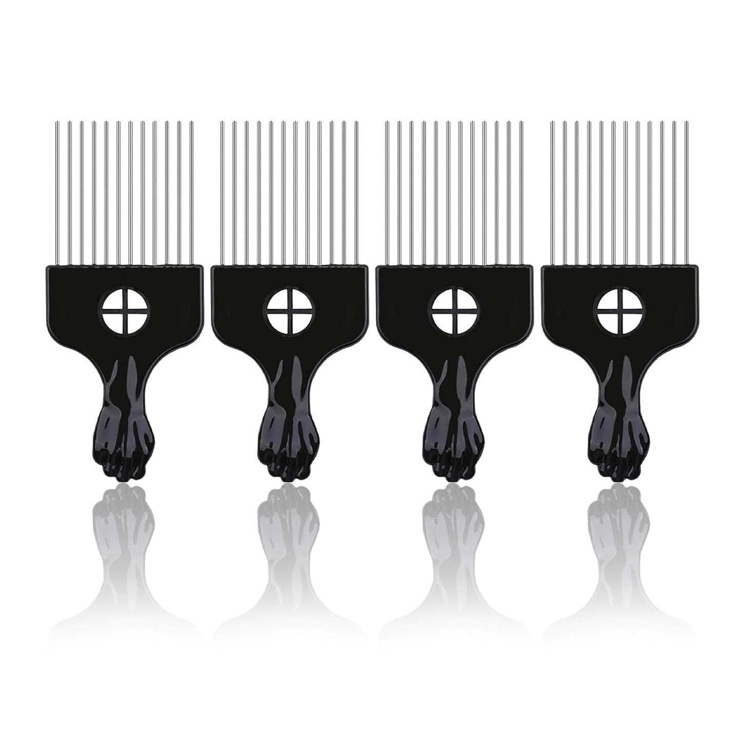 4Pcs Afro Picks Metal Hair Combs, Steel Teeth Hair Pick for Curly, Coily, Natural Hair, Detangling, Styling Comb for Men Women (Black)
