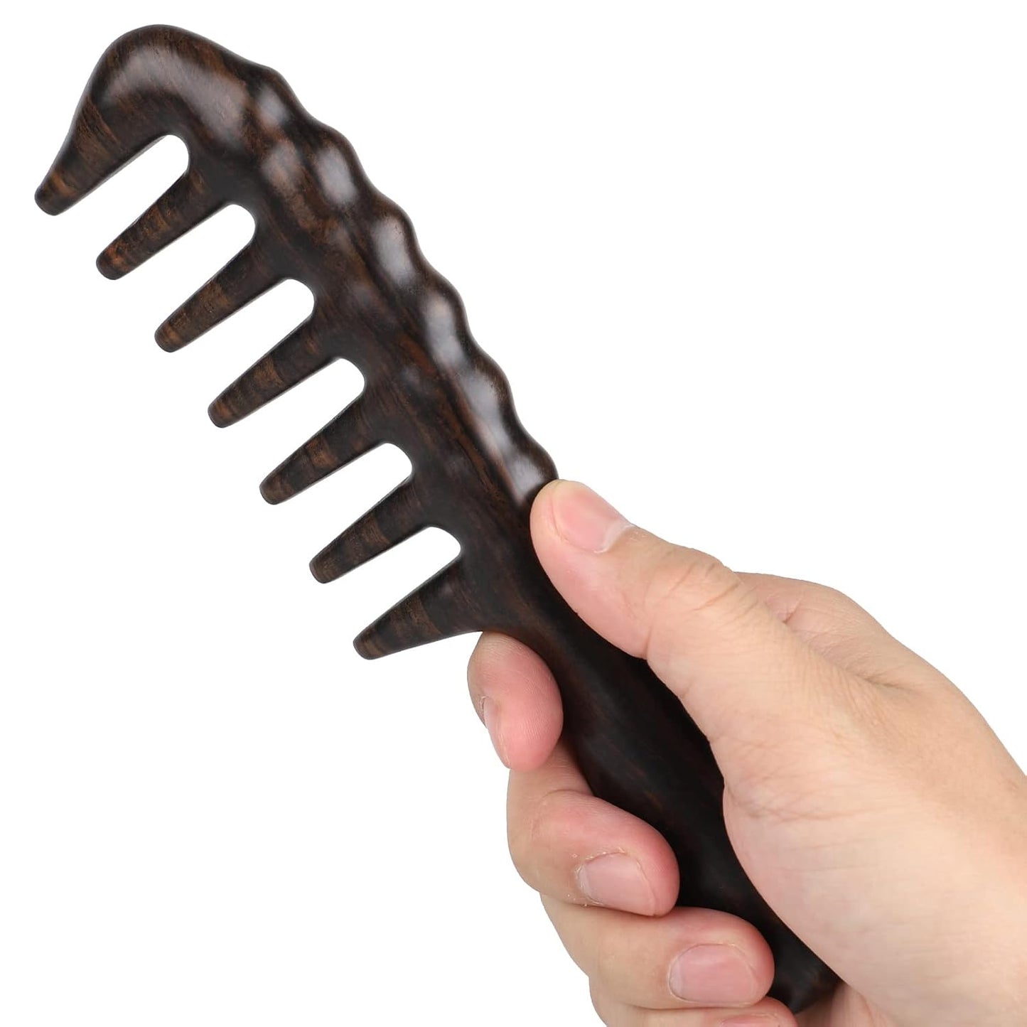 Onedor Handmade 100% Natural Black Sandalwood Hair Combs - Anti-Static Sandalwood Scent Natural Hair Detangler Wooden Comb (Thickening Comb)