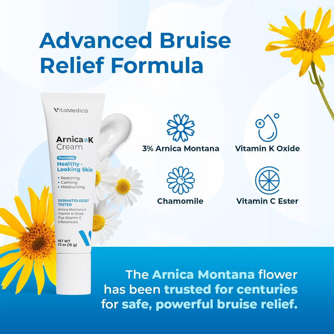 VitaMedica Arnica Cream - Arnica Montana + Vitamin K Oxide Bruise Cream - Sensitive Skin Formula - Undereye - 0.5 ounces