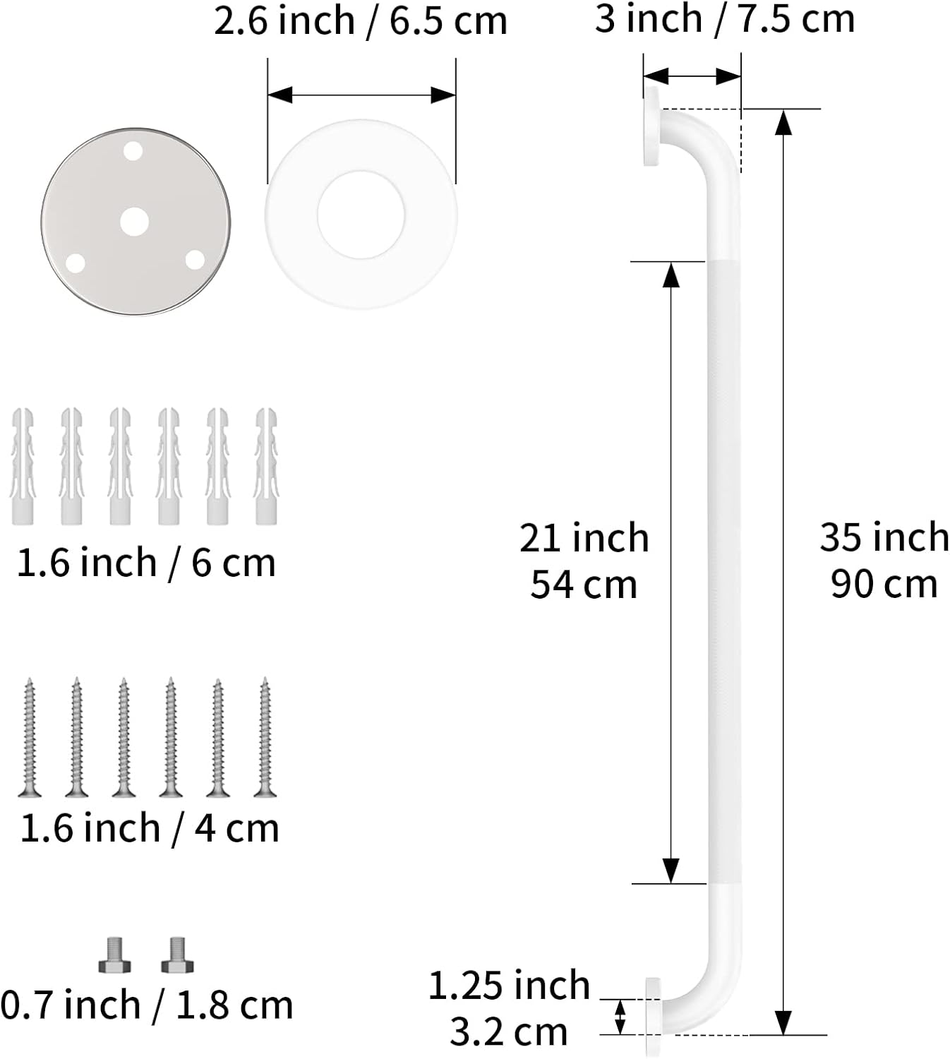 36 Inch Anti Slip Shower Grab Bar Oil Rubbed White, Munzong Bathroom Grab Bar, Knurled Bathroom Balance Bar,Safety Hand Rail Support Handicap Elderly Injury Senior Assist Bath Handle