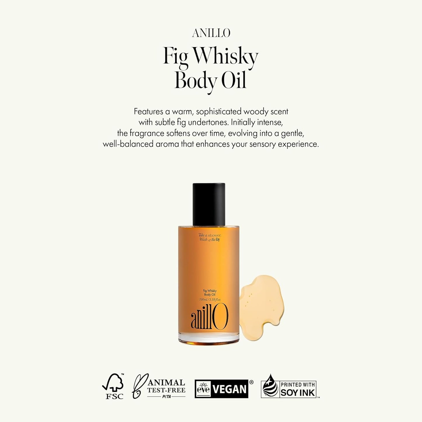 Fig Whisky Hydrating Body Oil – Fast-Absorbing & Non-Greasy Moisturizer with Fig, Argan & Jojoba Oils – Silky Smooth Glow & Deep Nourishment, Woody Scent, 3.38 fl. oz