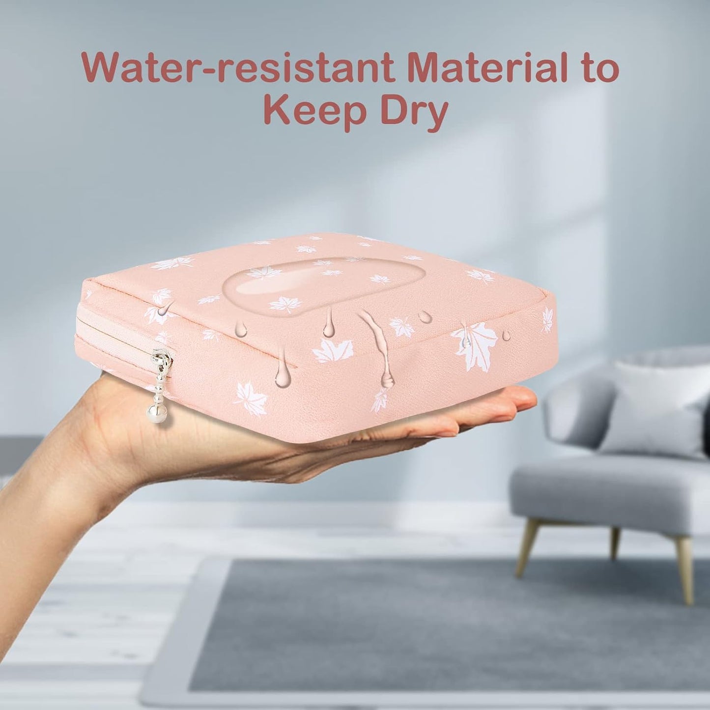 Desing Wish Period Bag, Sanitary Napkin Storage Bag for Feminine Pads Panty Liners Tampons and Reusable Pads, Sanitary Pads Pouches First Period Kit for Teen Girls Women Ladies 2 Pack (Leafs/Grids)