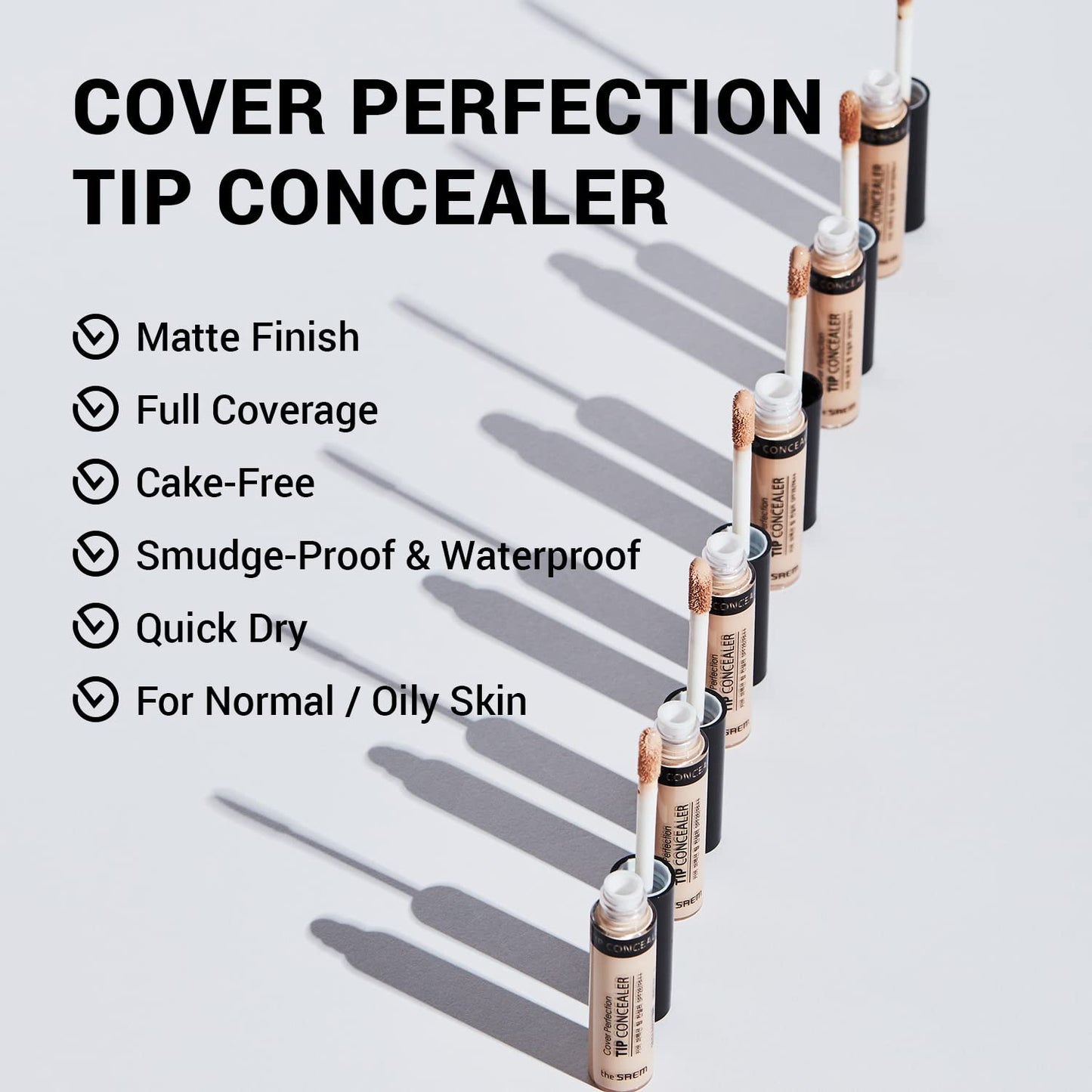 THE SAEM Cover Perfection Tip Concealer, Liquid Multi-Use Concealer, Full Coverage Makeup for Acne Dark Spots Dark Circles Hyperpigmentation and Blemishes, 0.2 fl.oz. (#1 Clear Beige)
