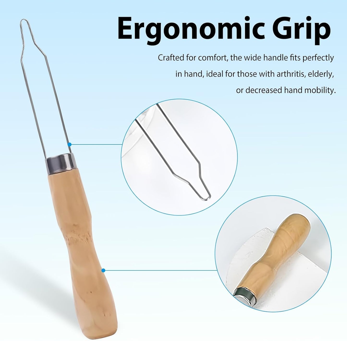 3-Pack Button Hook Assist Device with Easy-Grip Wooden Handle for Shirts, Coats, Dresses - Ideal Button Aids for Arthritis & Limited Dexterity