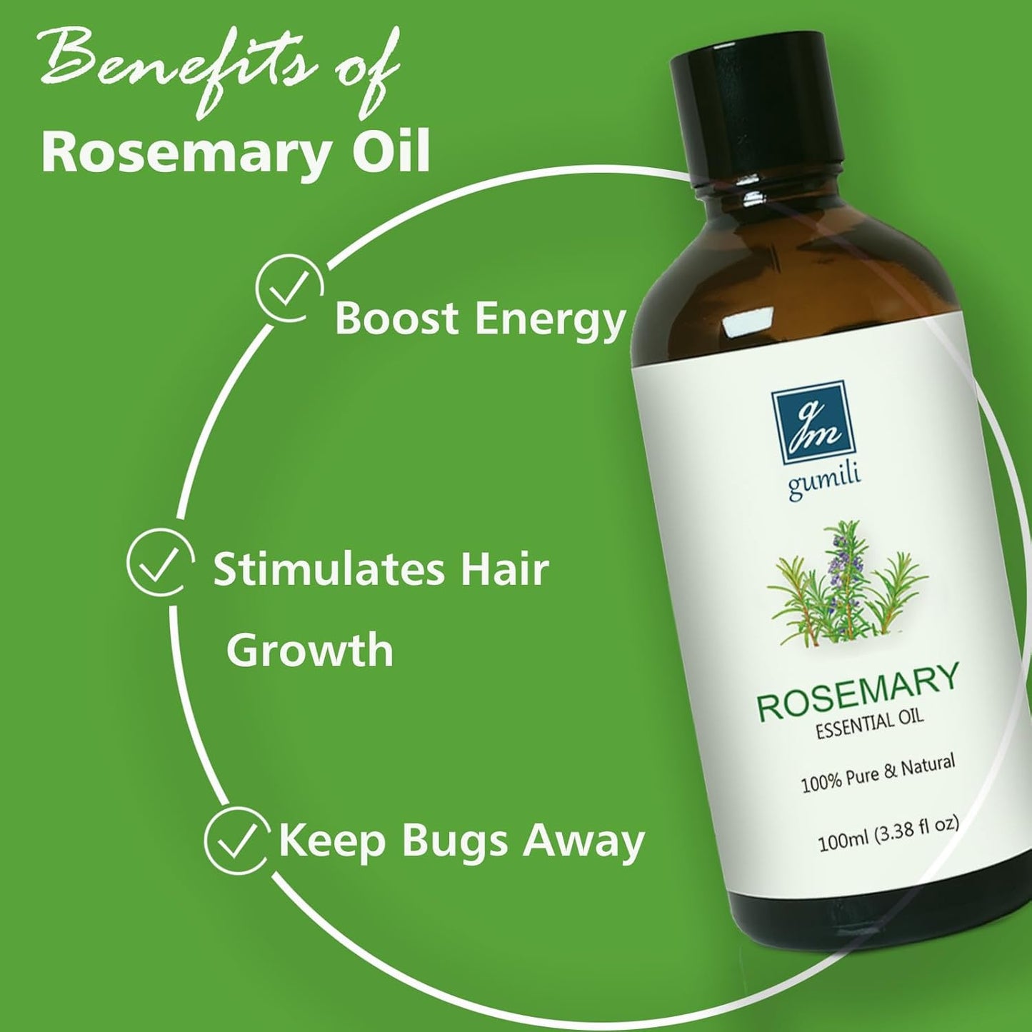 Rosemary Essential Oil, Pure Undiluted Rosemary Oil for Hair Growth, Diffuser, Skin, Spray - 100ml