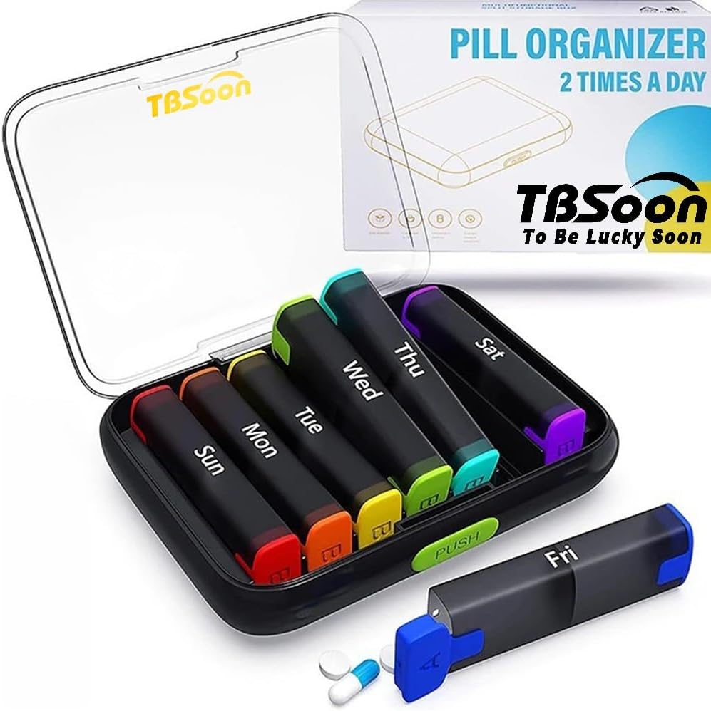 7 Day Medicine Pill Organizer, 14 Large Compartments (Each Day Can Take Apart Use Alone),Moisture-Proof,Dust-Proof, Travel Weekly/Daily Pill Box/Organizer/Case/Container/Dispenser, AM/PM 2 Times a Day