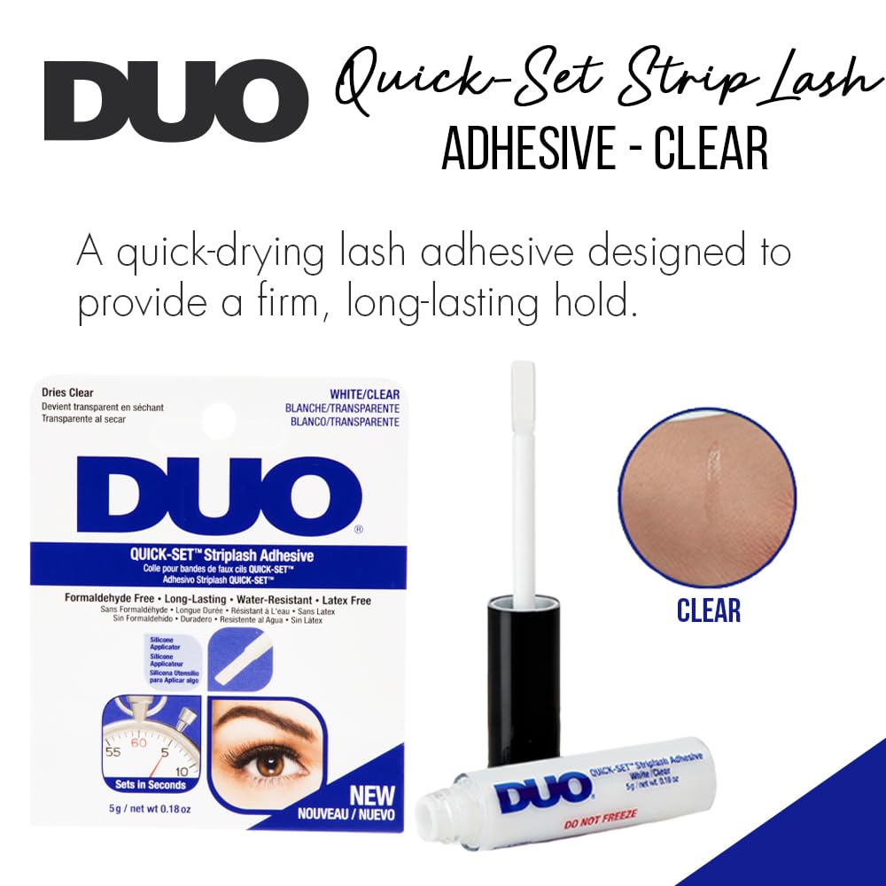 DUO Quick-Set Strip Lash Adhesive – Clear, Waterproof, Long-Lasting Lash Glue, Fast-Drying for False Lashes, 0.18 oz, 1-Pack