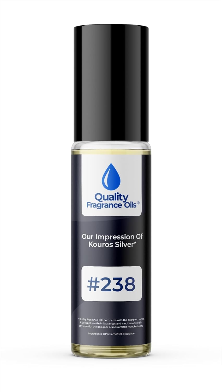 Quality Fragrance Oils' Kouros Silver for Men Impression #238 | Long-Lasting Perfume Oil, Alcohol-Free, Strong Scent, 10ml Roll-On | Affordable Alternative to Designer Fragrances