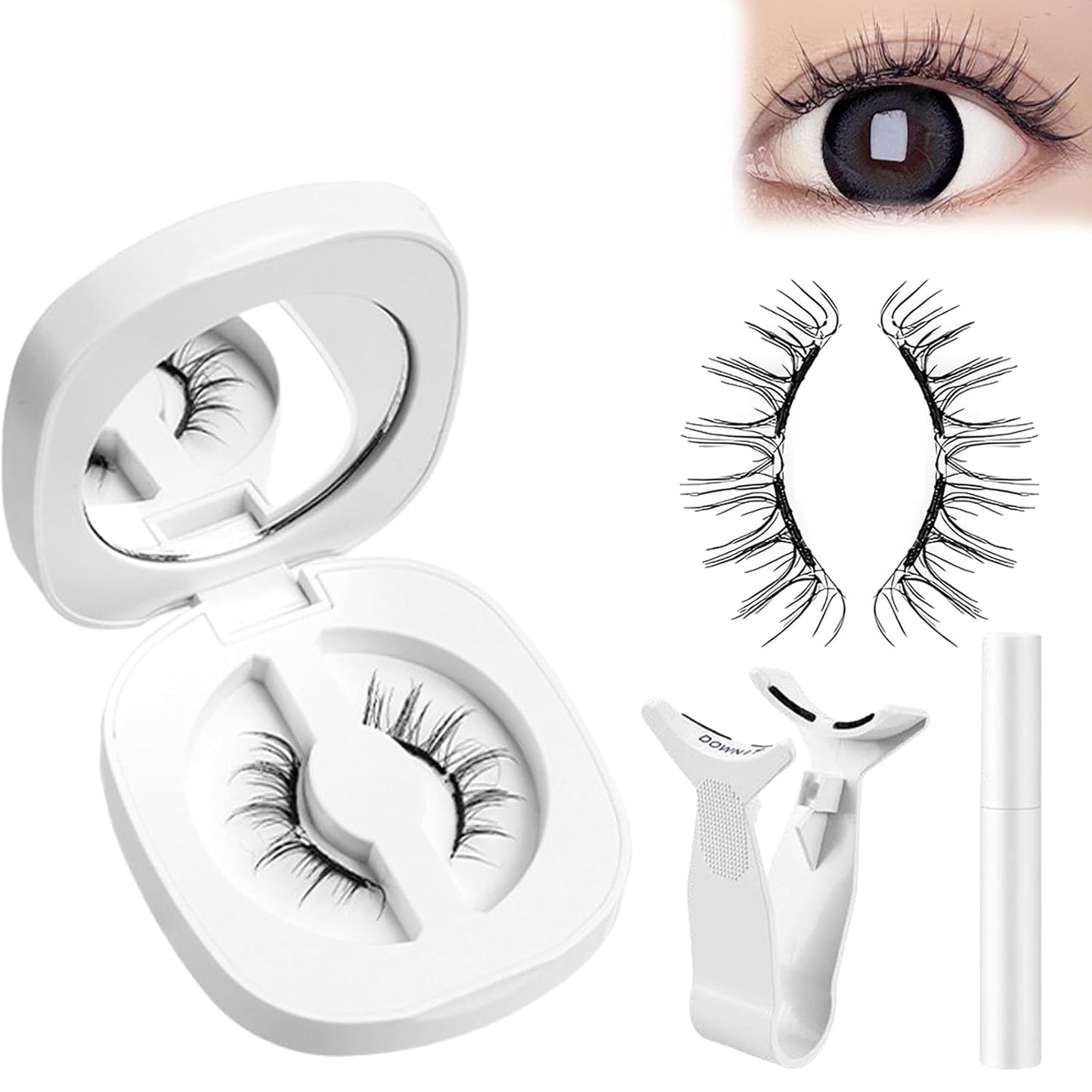 Lumentes Magnetic Eyelashes, Lumentes Magnetic Eyelashes with Applicator, Reusable No Glue Lashes, Natural Look Soft Comfortable Magnetic Lashes, Easy to Wear and Remove (Plume Black)