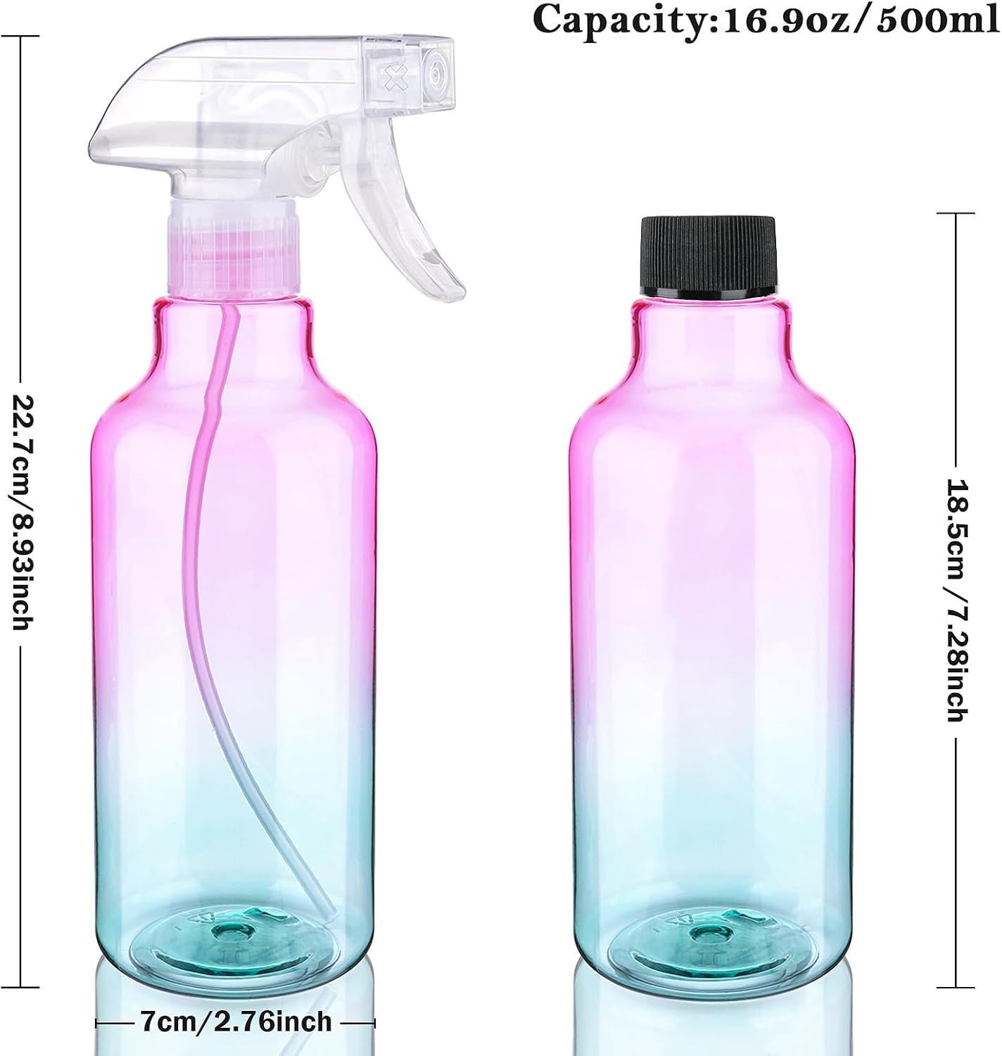Spray Bottles Plastic Spray Bottle for Hair Mist/Stream Heavy Duty Empty Spray Bottles for Cleaning Solutions, Plants, Cooking (16.9oz-Gradient+nozzle)