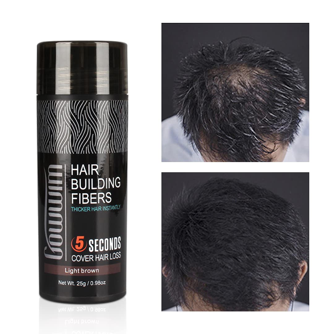 gowwim Hair Fibers for Thinning Hair 25g Hair Building Fibers 100% Undetectable,Instantly Cover Sparse Hair Areas-Bald Spots Cover Up. (Mid Brown)
