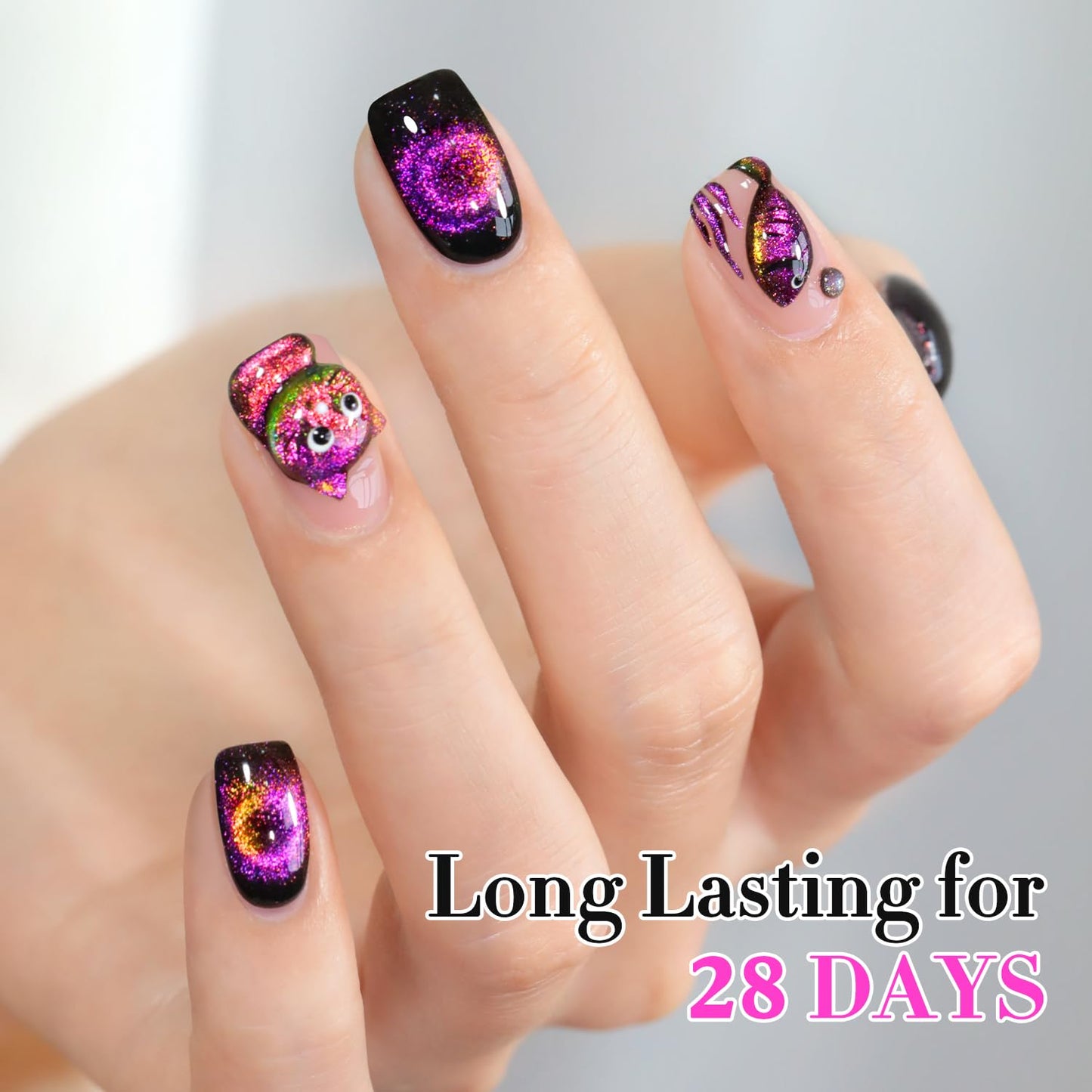 Double Rhythm Cat Eye Gel Polish with Magnet 15ML Holographic Glitter Shimmer Translucent Sheer Color Glass Magnetic Gel Polish Salon DIY at Home (Orange Pink-MC1051)