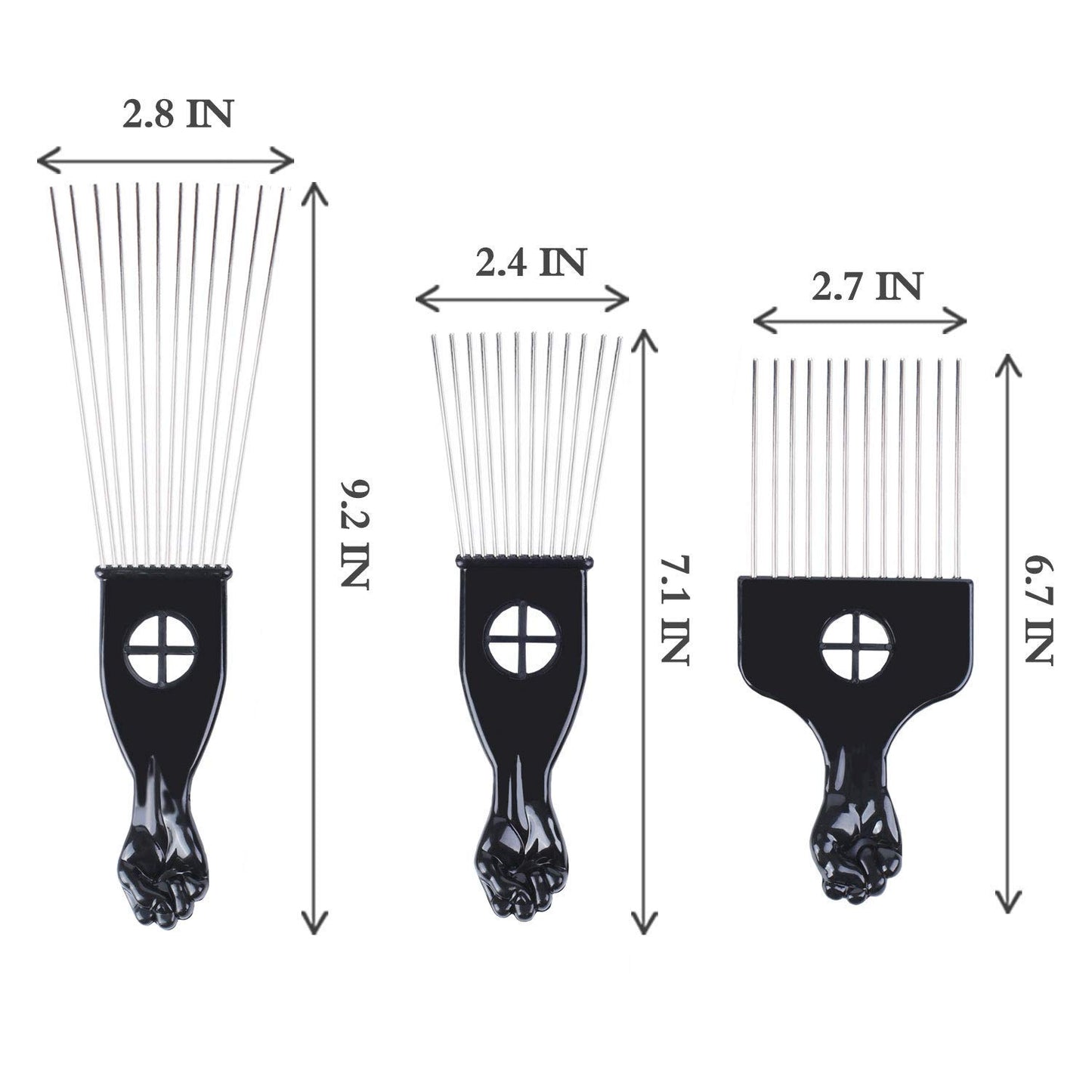 6Pcs Afro Picks Metal Hair Combs, 3 Sizes Steel Teeth Hair Pick for Curly, Coily, Natural Hair, Detangling & Styling Comb for Men Women (Black)