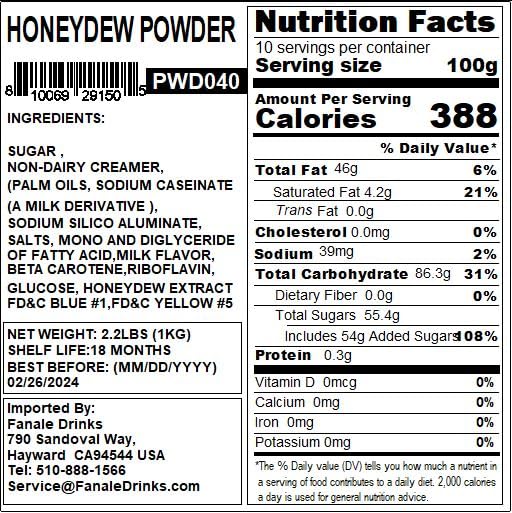 Fanale Premium Honeydew Bubble Tea Flavoring Powder | Perfect for Baking, Smoothies, Desserts and Drinks | Instant Flavoring Powder for Boba Milk Tea - 2.2 Pounds (Pack of 1)