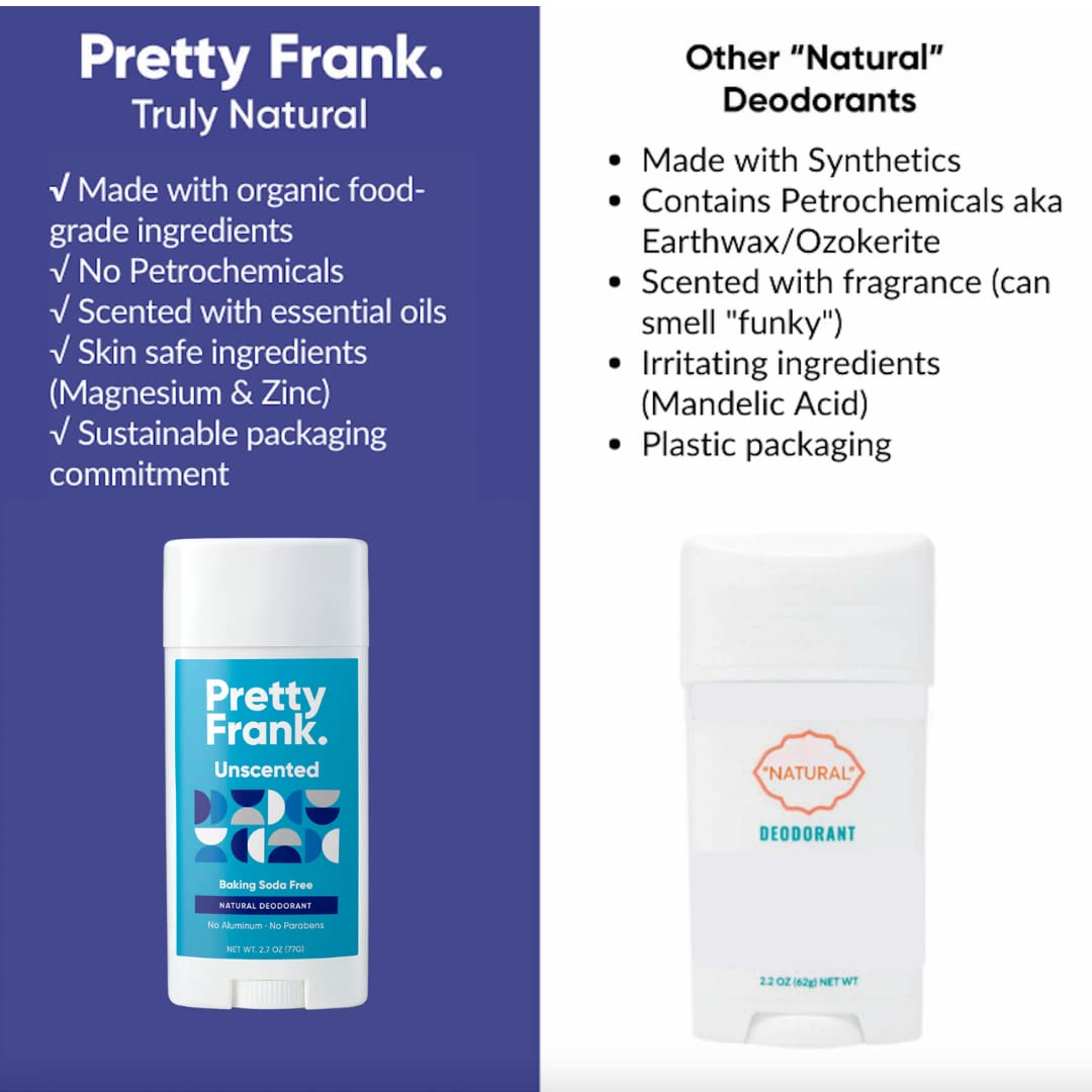 Pretty Frank Natural Aluminum-Free Deodorant Stick, Baking Soda-Free, Lavender (1-Pack) | Sensitive Skin Friendly, Effective Odor Control for Women & Men, Organic Ingredients and Essential Oils