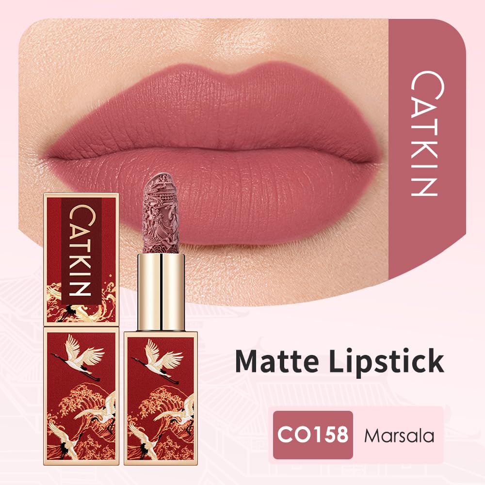 Catkin Semi-Matte Lipstick Hydrating High Impact Color Infused with Vitamin E and Avocado Oil Smooth Soft Texture Long Lasting Matte Finish 158