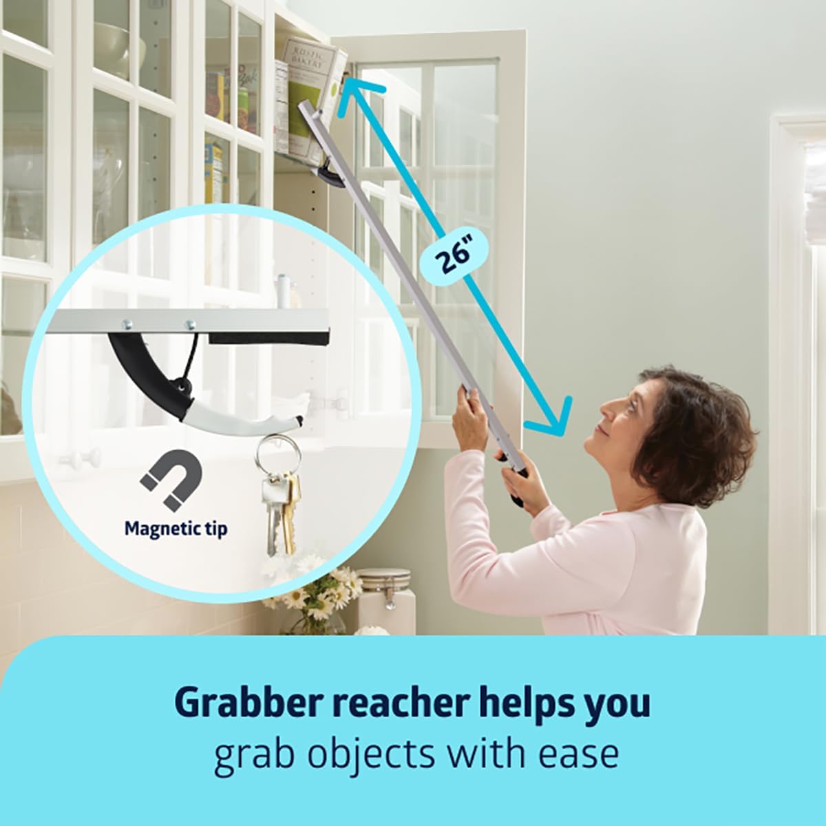 Medline Economy Hip Kit, Mobility Aids Ideal for Hip Surgery Recovery, 4-Pieces, 26" Grabber Reacher, Shoehorn, Sock-Aid, and Contoured Bath Sponge