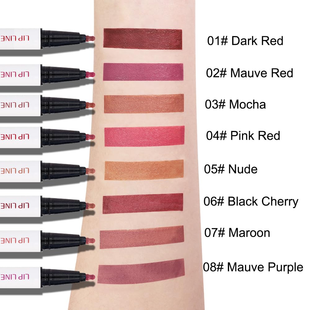 3Pcs Longwear Liquid Lip Liner Stain Marker Pen Set Long Lasting Waterproof, Mauve Dusty Pink Red Matte Permanent 24 Hour Lip Liner and Lipstick Combo, Color Stay Lipliner All Day, Lip Stains peel off