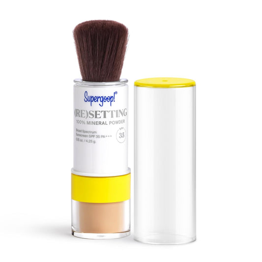 Supergoop! (Re) setting Mineral Powder, Medium - 0.15 oz - Makeup Setting Powder + Broad Spectrum SPF 35 PA+++ Sunscreen - With Ceramides, Olive Glycerides & Coated Silica Spheres
