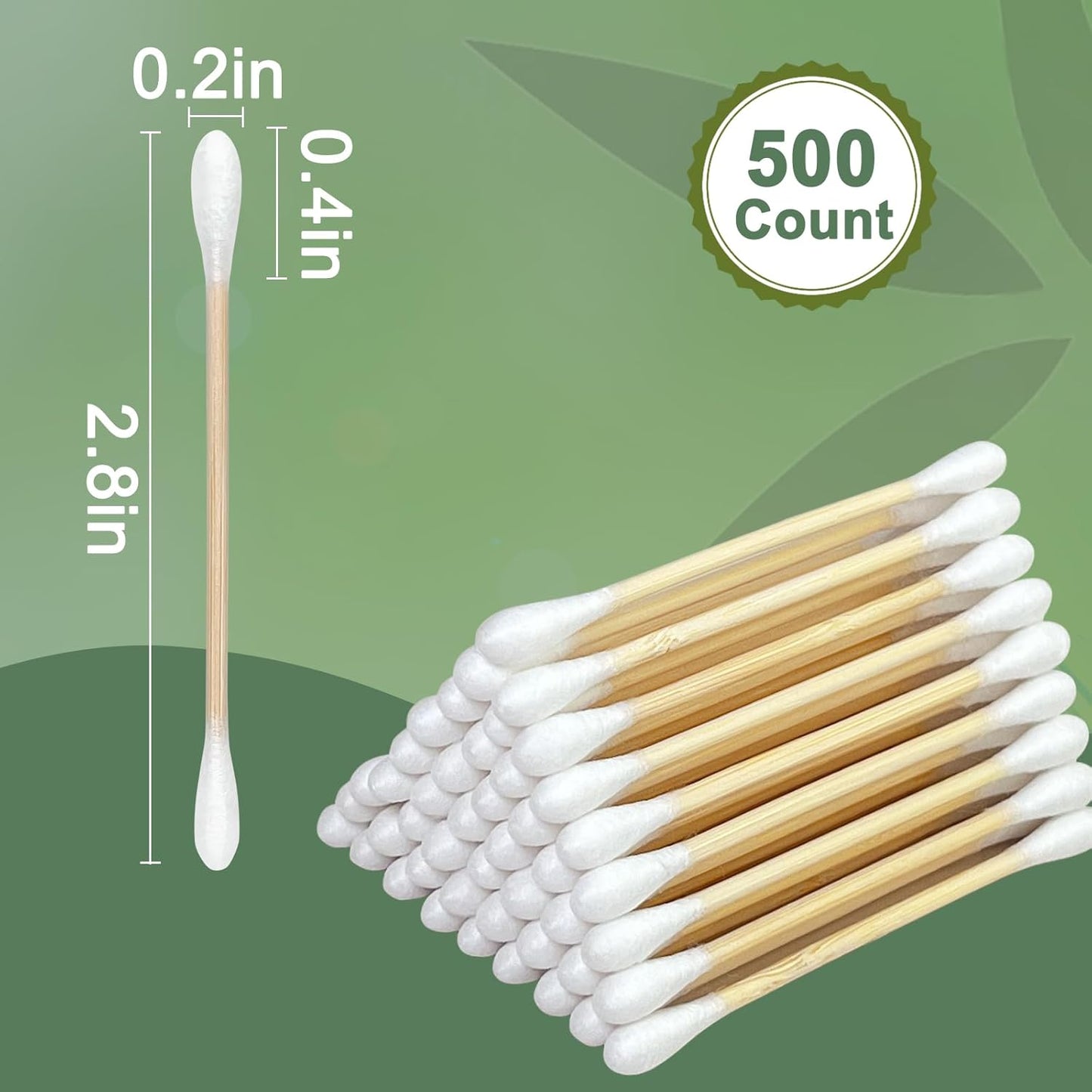 Bamboo Cotton Swabs - Sturdy Bamboo Core, Soft Cotton Tips - Disposable Swabs for Beauty, Makeup, Beauty, Skincare and Personal Care - Eco-Conscious Packaging (500 ct)