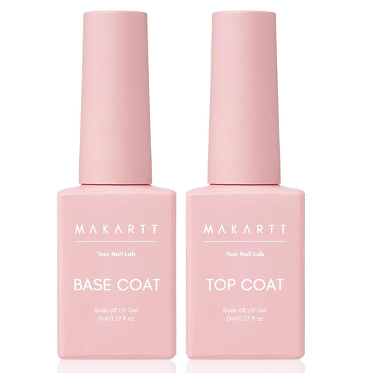 Makartt Gel Top Coat and Base Coat Kit: Clear Gloss Shiny No Wipe Stain Resistant General Top Coat Nail Polish UV and Primer for Acrylic Nails Dip Powder Gel Nail Polish Beauty Gift