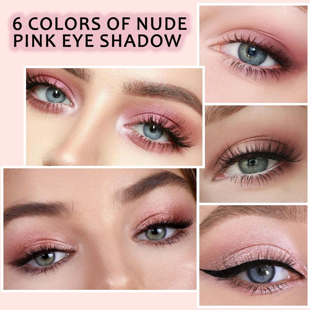 6 Colors Nude Champagne Gold Matte Shimmer Eyeshadow Palette for Eye Makeup,High Pigmented Brown Eye Shadow Primers Powder Palet de sombras de ojos