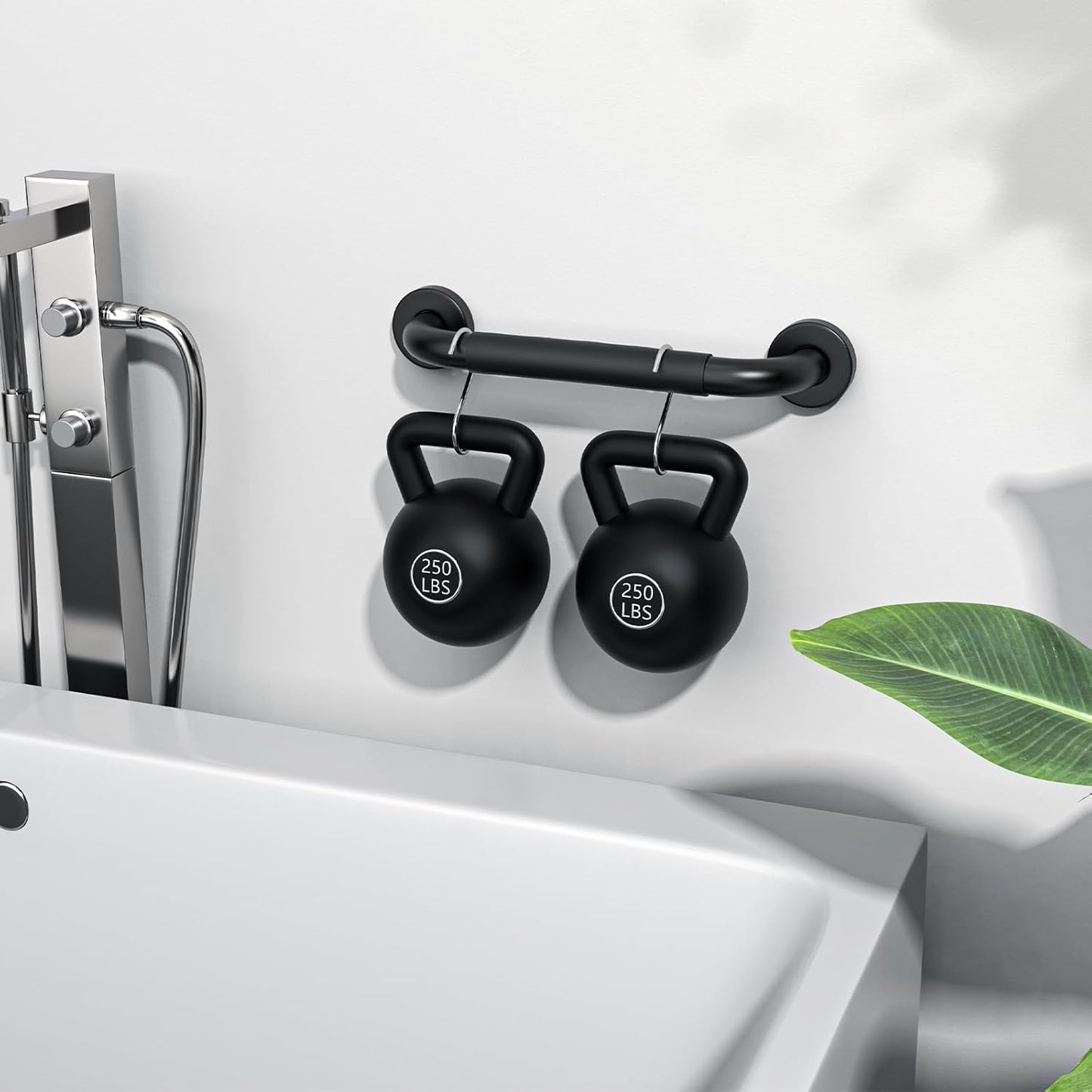 2 Pack 12 Inch Black Shower Grab Bar w/Anti Slip Rubber Grip,ZUEXT Stainless Steel Bath Grab Bar,Bathroom Balance Bar,Wall Mount Safety Handrail Support,Handicap Injury Elderly Senior Assist Handle